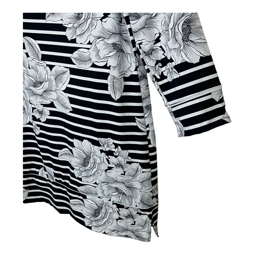 Lands' End Women's Swim Cover-Up M 10 - 12 Black White Floral Beach Sunblock NEW